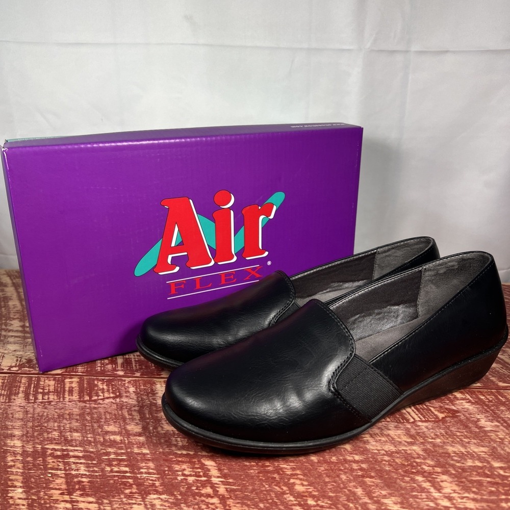 Air Flex Women's Black Leather Loafers Slip-On Comfort Shoes Size 9 M NEW